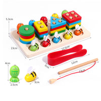 Wooden Magnetic Fishing Geometric Shape Stacking Montessori Toy for Kids