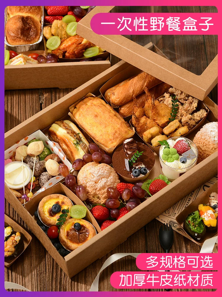Disposable Kraft Paper Picnic Lunch Box Set for Outdoor Events