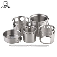 AOTU Outdoor Portable Wood Burning Stove Cookware Set Stainless Steel Camping Stove Pot AT6390