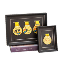 Medal Display Frame with Photo Slot - Wooden Shadow Box for Awards, Badges, and Marathon Medals