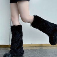 Vintage Faux Fur Leg Warmers Color Block Fluffy Boot Covers for JK Uniforms
