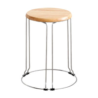 Stackable Solid Wood Round Stool with Stainless Steel Frame, Thickened Dining Chair