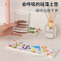 Diatomaceous Earth Absorbent Mat for Toothbrush Holder and Soap Dish, Quick Dry Bathroom Counter Organizer
