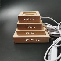 Crystal Cube Wooden Base Craft Ornament LED Luminous Solid Wood Lamp Holder Warm Color Light
