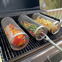 Rotating BBQ Grill Basket Cylinder for Outdoor Grilling and Smoking