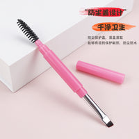Portable Dual-Ended Eyebrow Brush with Cap, Spiral Brow Groomer, Angled Flat Eyeliner Brush