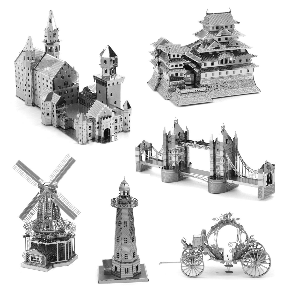 3D Metal Puzzle Building Series Model Kit - Eiffel Tower, Lighthouse, White House, Sleeping Beauty Castle