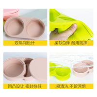 Silicone Dual-Compartment Lunch Box with Lid, Microwave Safe, Portable Food Storage Container