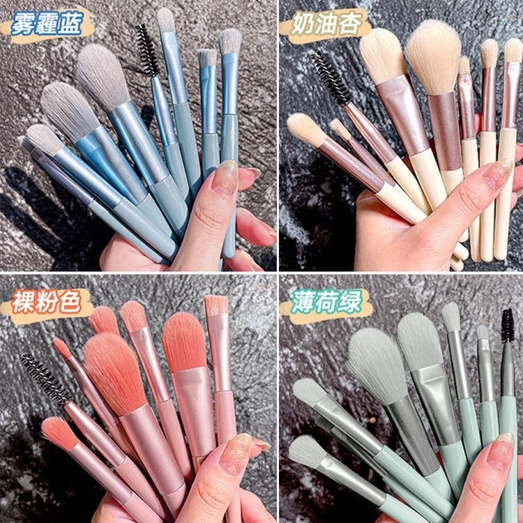 8-Piece Soft Bristle Makeup Brush Set with Card Holder Bag for Beginners
