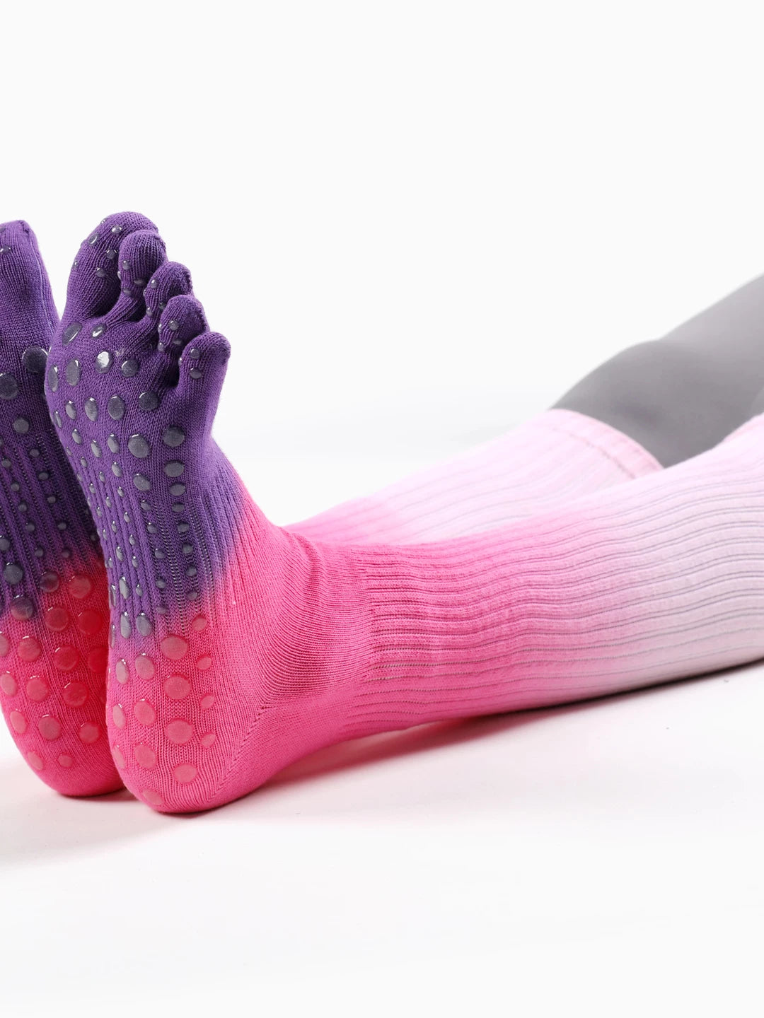 Women's Non-Slip Yoga Pilates Socks with Five Toes, Gradient Color