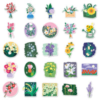 50 Pcs Oil Painting Style Floral Graffiti Stickers for Scrapbooking and Decoration