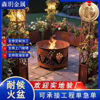 Weathering Steel Fire Pit Bowl Outdoor Wood Burning Fireplace