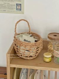 Hand-Woven Rattan Hanging Storage Basket for Fruit and Sundries