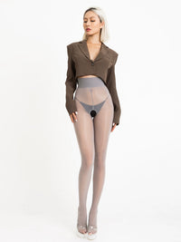 Plus Size High Waist T-Crotch Open Crotch Pantyhose Oily Shiny Stockings