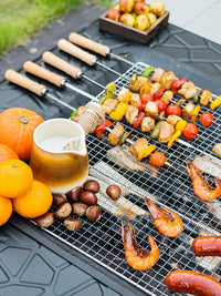Outdoor Charcoal Grill Fire Pit Set with Lid and Wheels for BBQ and Tea Ceremony