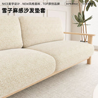 Luxury Linen-Feel Sofa Cushion Cover Non-Slip Half-Wrapped for Wooden Sofas