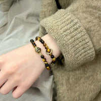 Natural Tiger Eye Beaded Bracelet for Women, Vintage Chinese Style Wealth Charm, Couple Gift Jewelry