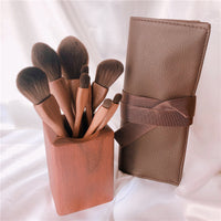 Vintage Style Walnut Handle Makeup Brush Set with Soft Synthetic Fibers for Eyeshadow, Powder, and Blush
