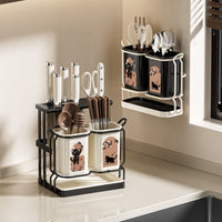 Countertop Kitchen Utensil Holder with Knife Rack and Drainer
