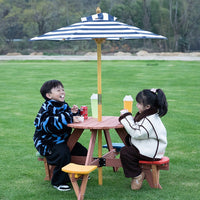 Kids Outdoor Picnic Table and Chair Set with Umbrella - Indoor/Outdoor Activity Furniture for Preschool & Kindergarten
