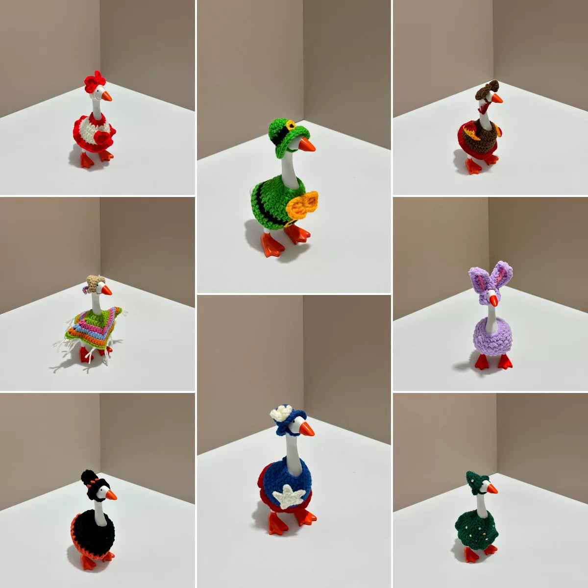 Hand-Knitted 7-Inch Goose Figurine Outfits - Holiday & Seasonal Costumes for Desktop Goose Decor