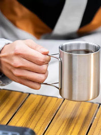 304 Stainless Steel Folding Cup Double-Layer Insulated Mug for Outdoor Camping Hiking Coffee