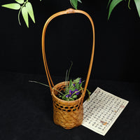 Handmade Lacquer Bamboo Woven Six-Grid Hollow Flower Vase with Handle for Home Decor and Storage