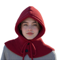 Women's Knitted Hooded Scarf with Ear Protection, Thickened Solid Color Multifunctional Winter Neck Warmer