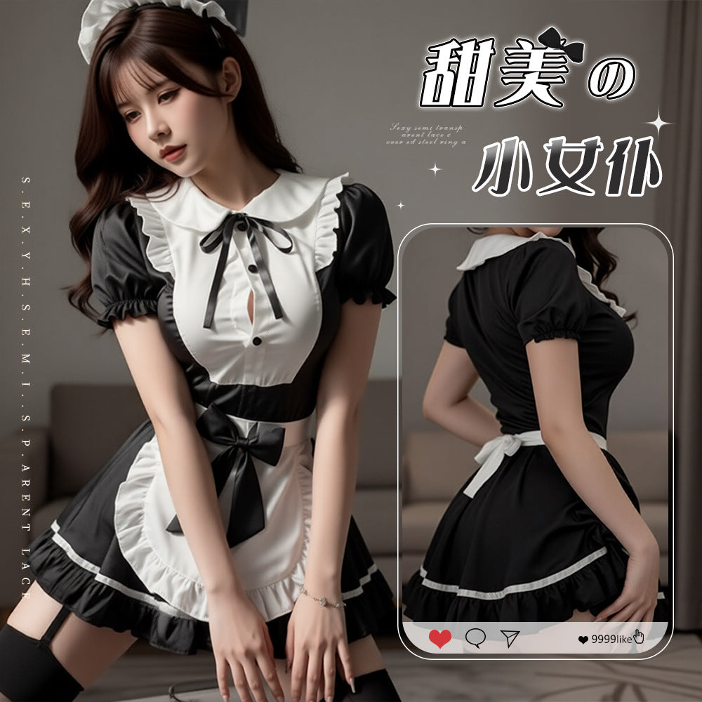 Maid Cosplay Lingerie Set with Stockings, Sexy Roleplay Costume for Women