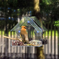 Acrylic Window Bird Feeder with Removable Trays, Clear Wall-Mounted Hummingbird Cage for Outdoor Pet Birds