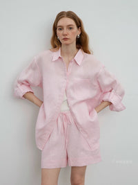 COUNTONE Linen Relaxed Fit Shirt and Shorts Set for Women