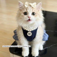 Pet Summer Thin Anti-Shedding Princess Dress with Pearl Necklace for Cats and Small Dogs