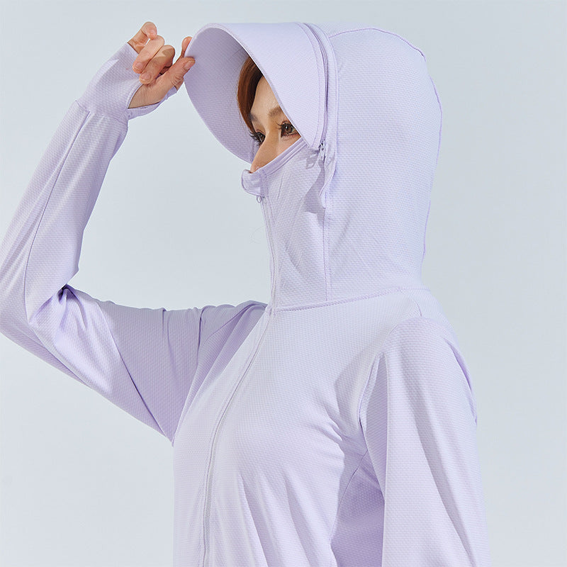 Unisex Summer Ice Silk Sun Protection Jacket with Detachable Wide Brim Hood