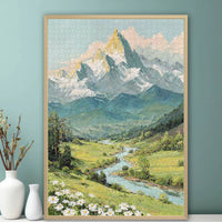 Sunrise Golden Mountain Oil Painting Style Wooden Jigsaw Puzzle for Adults and Girls, Decorative Wall Art Toy