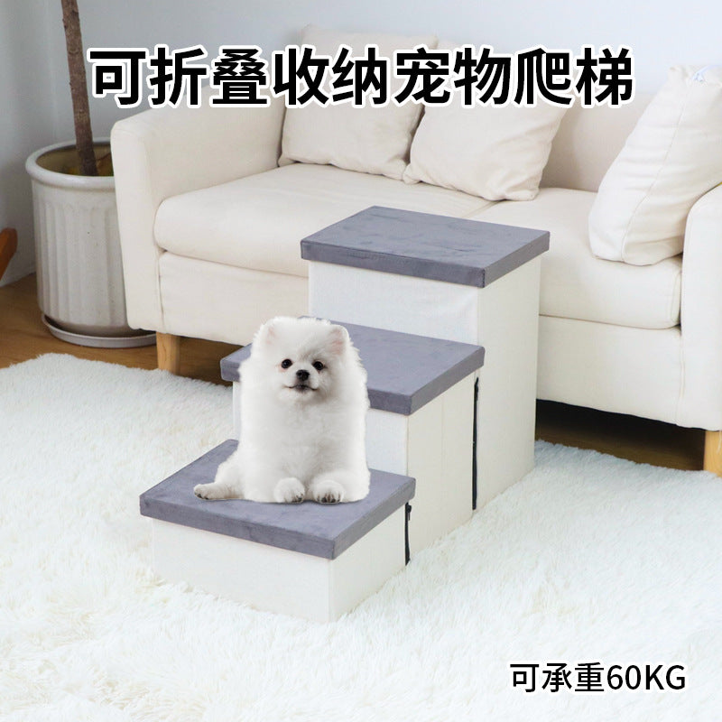 Foldable 3-Step Pet Stairs with Zippered Storage for Small Dogs, Non-Slip Dog Ladder