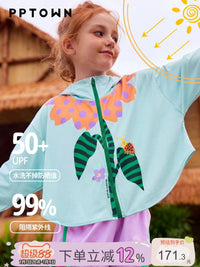 Girls' UV Protection Hoodie Jacket, Thin Ice Silk Sunscreen Coat for Kids, Quick Dry Outdoor Cape