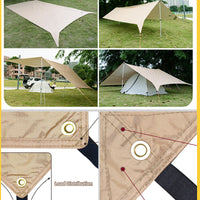 5x3m Khaki Silver-Coated Outdoor Camping Tarp Sunshade, Waterproof UV Protection