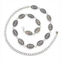 Vintage Silver Oval Waist Chain for Dresses