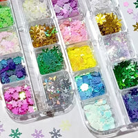 12-Grid Christmas Snowflake Glitter Mix for Nail Art Decoration