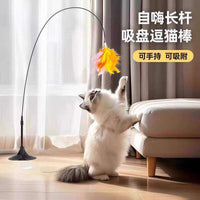 Suction Cup Cat Teaser Wand Toy with Feather Refills for Kitten Play and Interaction