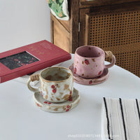 Ceramic Strawberry Pattern Coffee Mug and Saucer Set, 270ML