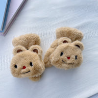 Cute Bear Plush Flip-Top Mittens for Winter - Thickened Warm Student Writing & Cycling Gloves with Neck Strap