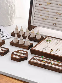Walnut Wood Ring Display Tray with Velvet Base for Jewelry Photography and Storage