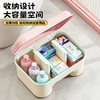 Kids' Cartoon Storage Step Stool for Bathroom and Washstand, Thickened Plastic Footstool with Storage
