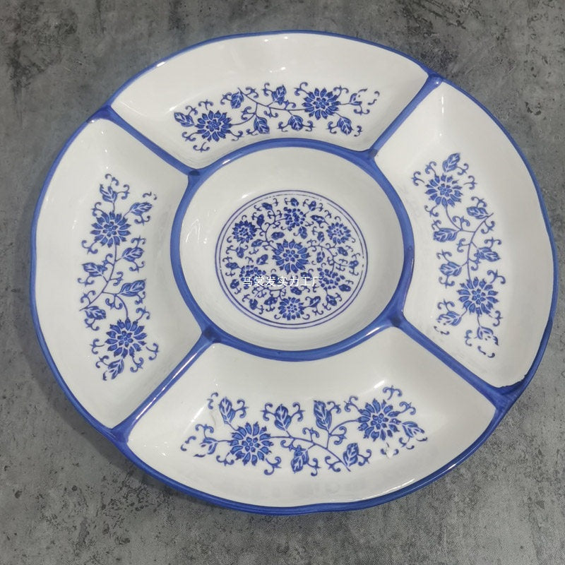 Ceramic Divided Serving Platter for Snacks, Dumplings, and Appetizers