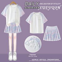Girls' Quick-Dry Tennis Dress Set with Short Sleeve Top and Skirt for Summer Training
