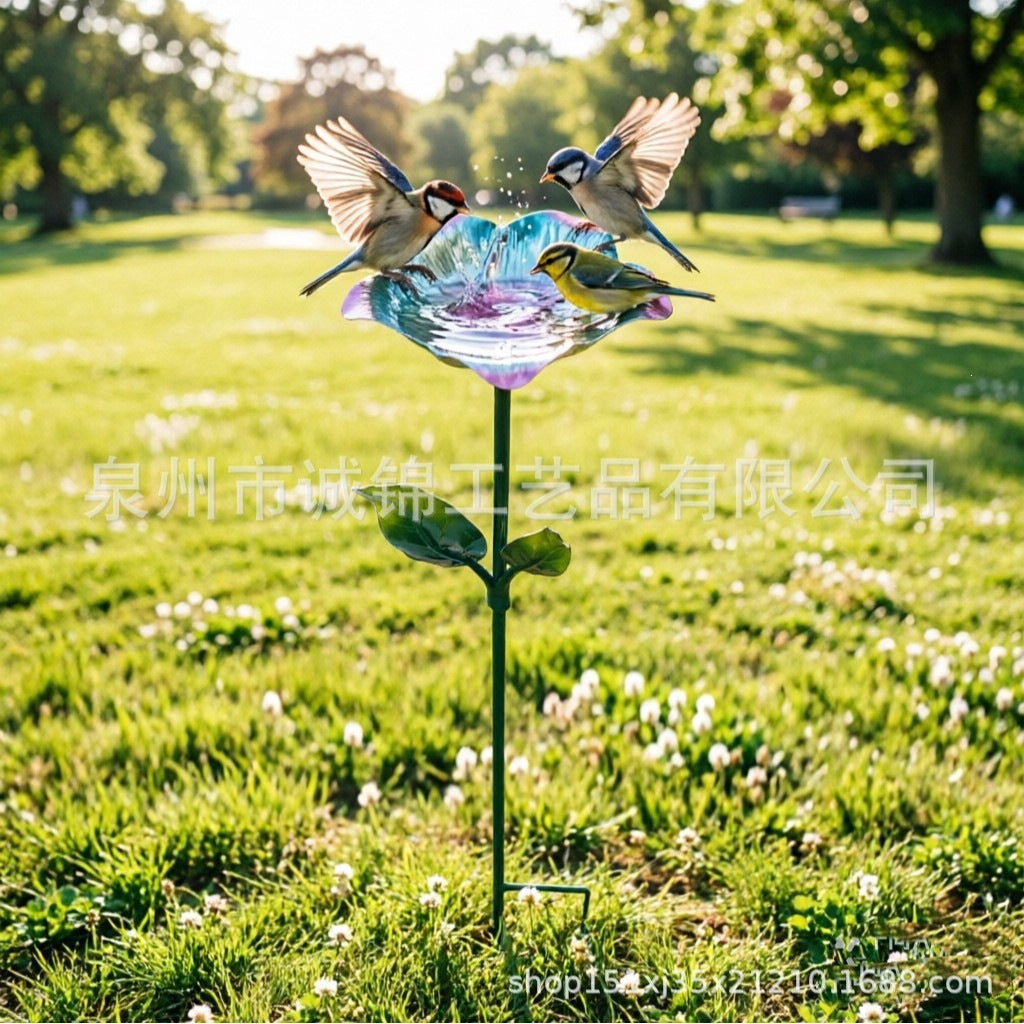 Metal Flower Bird Feeder & Bath for Outdoor Garden Decor