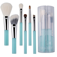 Portable 6-Piece Makeup Brush Set with Storage Barrel - Soft Bristle Eyeshadow, Foundation, Contour Brushes
