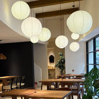Nordic Silk Ball Chandelier Japanese Wabi-Sabi Style Lantern Pendant Light for Dining Room Villa Decor