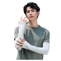 Men's Loose Ice Silk Sun Protection Arm Sleeves with Face Mask for Driving & Sports